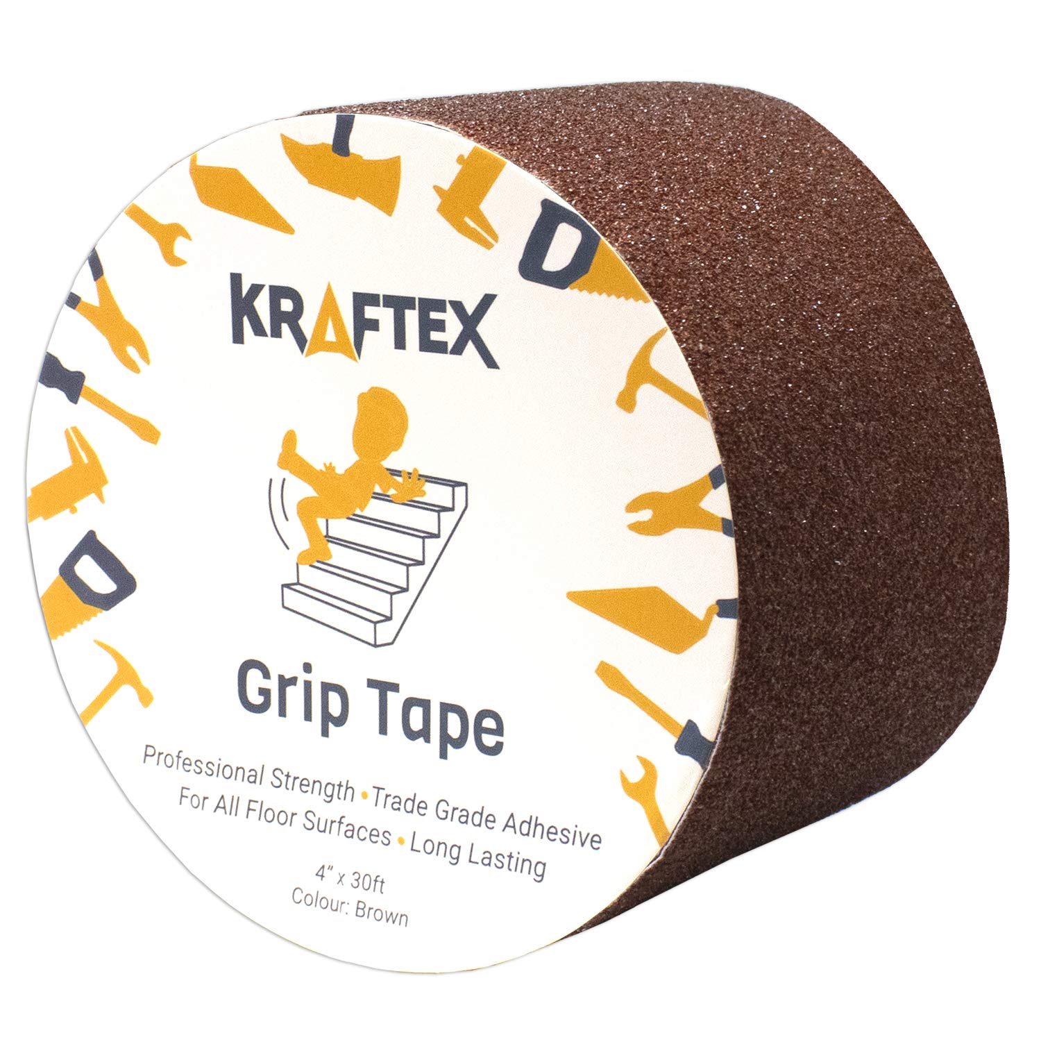 Kraftex Grip Tape [4" x 30ft, Brown] Anti Slip Tape for Stair Runners, Wooden Steps, Stair Nosing, Indoor Stairs, Outdoor Stair Treads, Skateboard