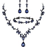 BriLove Wedding Jewelry Set for Women Bride, Y-Necklace Tennis Bracelet Dangle Earrings Crystal Teardrop Marquise Cluster for Bridal Bridesmaid