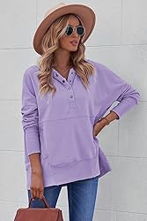AlvaQ Womens Button Up V Neck Hoodies Casual Long
