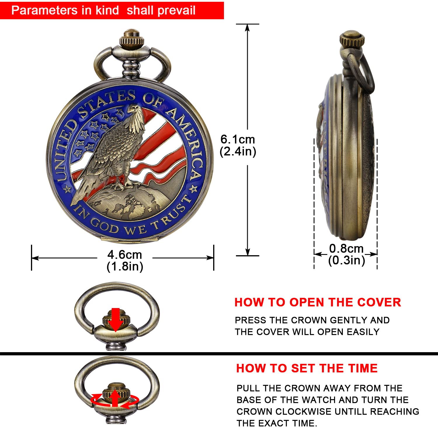 Tiong Engraved Ancient Native Indian/4th of July Pattern Quartz Pocket Watch Design Antique Souvenir Thanksgiving Gifts