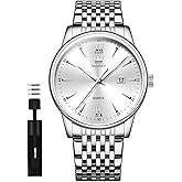 OLEVS Mens Silver Watches Classic Luxury Waterproof Watch for Men Analog Quartz Stainless Steel Men's Dress Watches Casual Wrist Watch Large Face with Day Date Relojes para Hombres