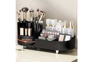 Onewly 360° Rotating Makeup Organizer, Vanity Display Case for Cosmetic, Brush, Lipstick and Cream (Black（Large)