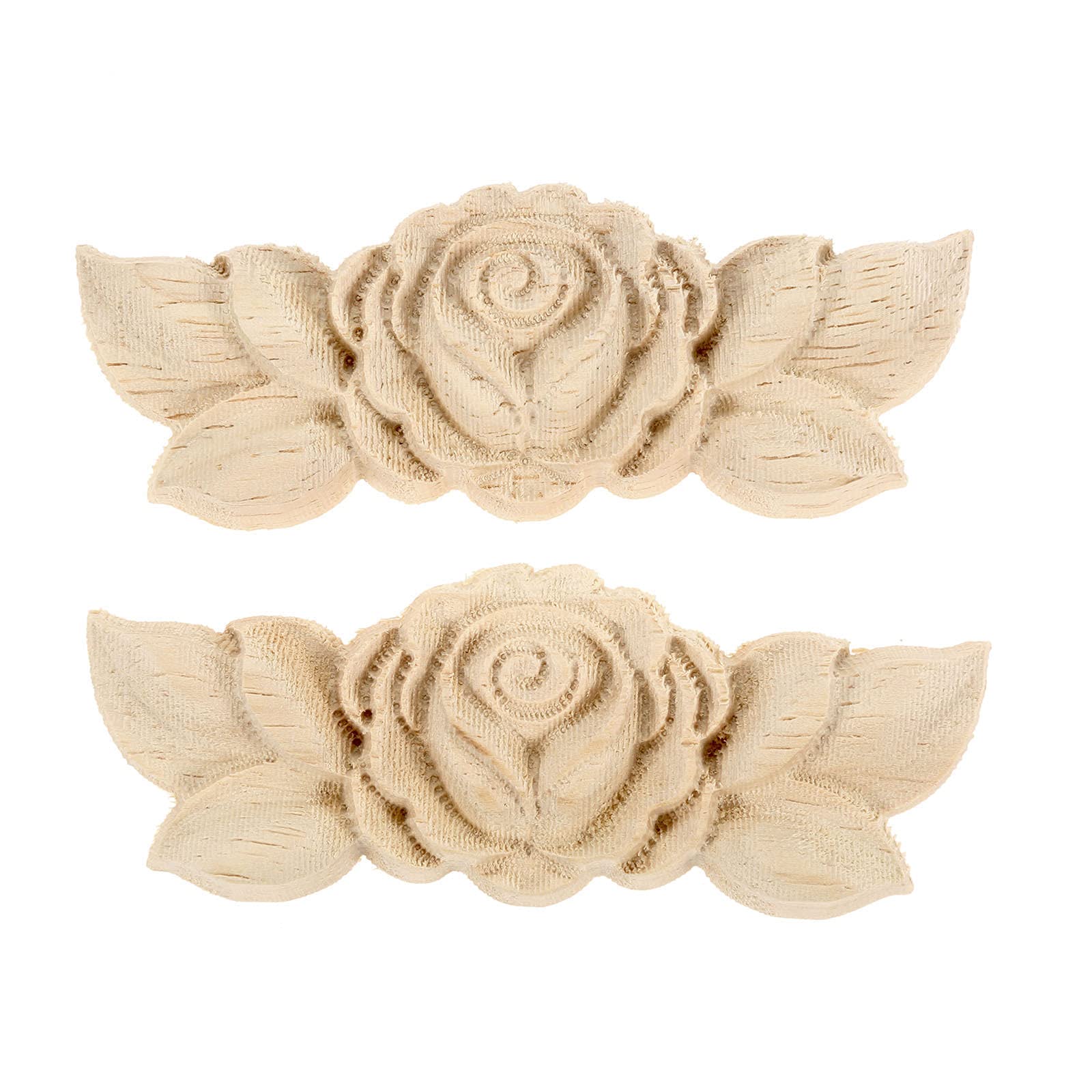 MUXSAM 2pcs 9 * 3.5cm Wood Carved Corner Onlay Applique Door Cabinet Rose Unpainted European Style