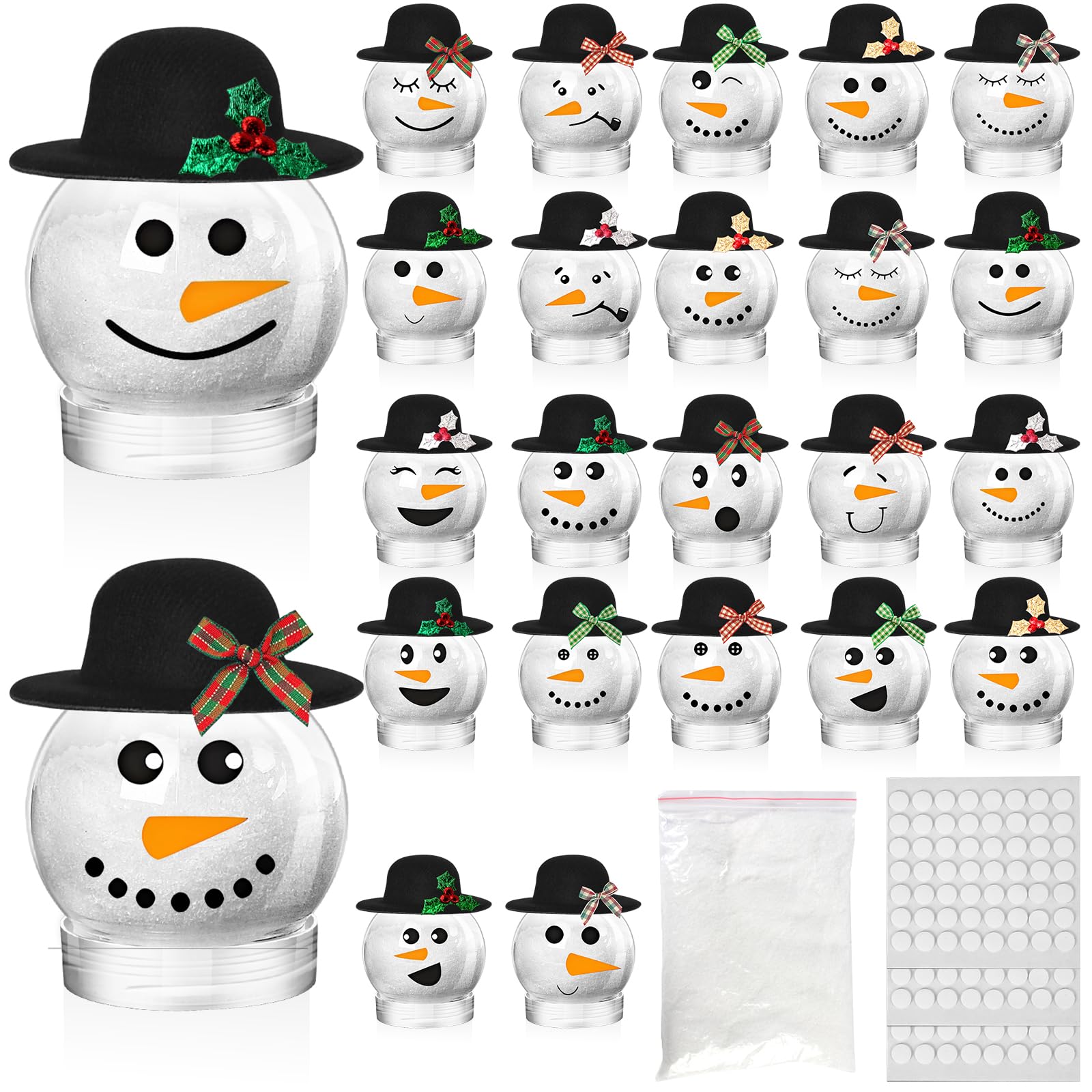 Photo 1 of 24 Sets Christmas Plastic Snow Globes Kit Includes 24 Clear Snow Globe, Mini Black Top Hats and Sticker for Ornaments DIY Crafts Fillable Snow Globes Home Winter Christmas Decoration