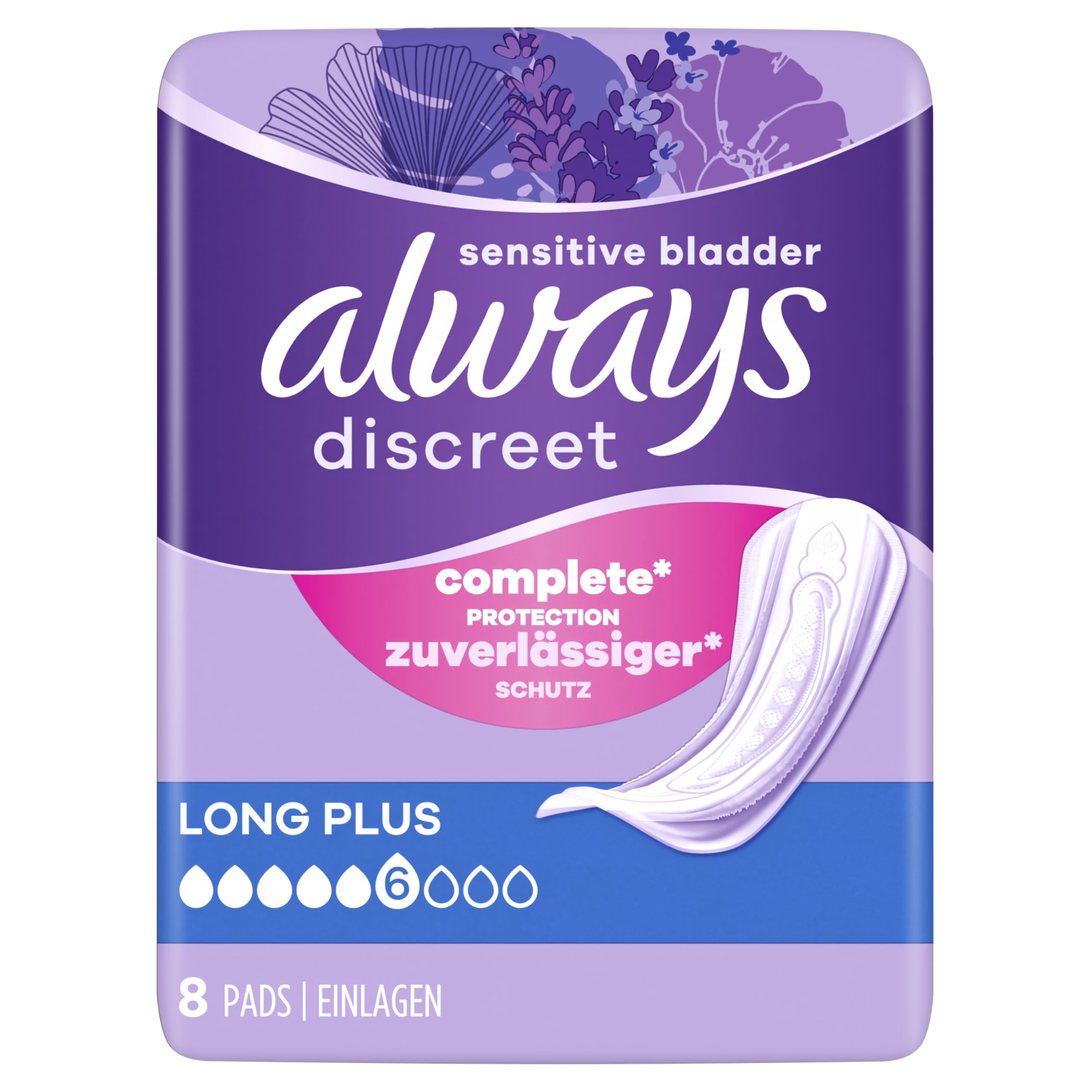 Always Discreet Long Plus Incontinence Pads 64 Pads (4 x 16 Pieces) Monthly Pack, Discreet Protection & High Absorbency, Odour-Neutralising (Packaging May Vary)