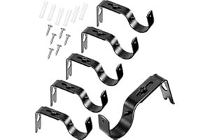 Frienda 6 Pcs Curtain Rod Brackets Adjustable Holder Wall for 1 Inch Diameter Curtain Rod General Bracket Hooks with Screws (Black)
