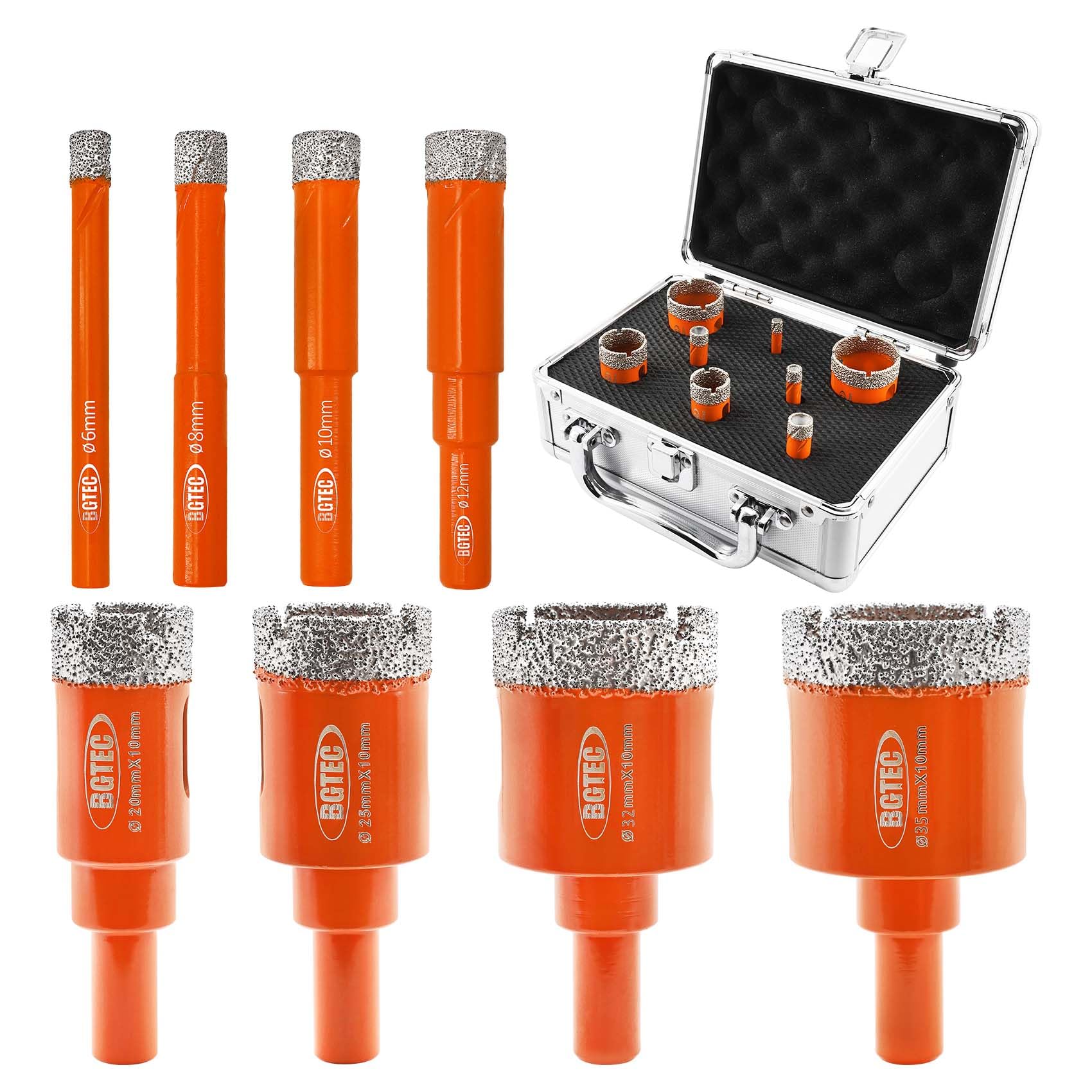 BGTEC Diamond Core Drill Bits Set - 8pcs(6/8/10/12/20/25/32/35mm) Vacuum brazed Diamond Hole Saw with Rounded Shank for Ceramic Porcelain Tiles Marble Granite Concrete Masonry