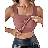 CHICME Womens U Neck Shapewear Built-in Bra Tank High Strechy Sleeveless Slim Fit Tops Camisole Workout Tops