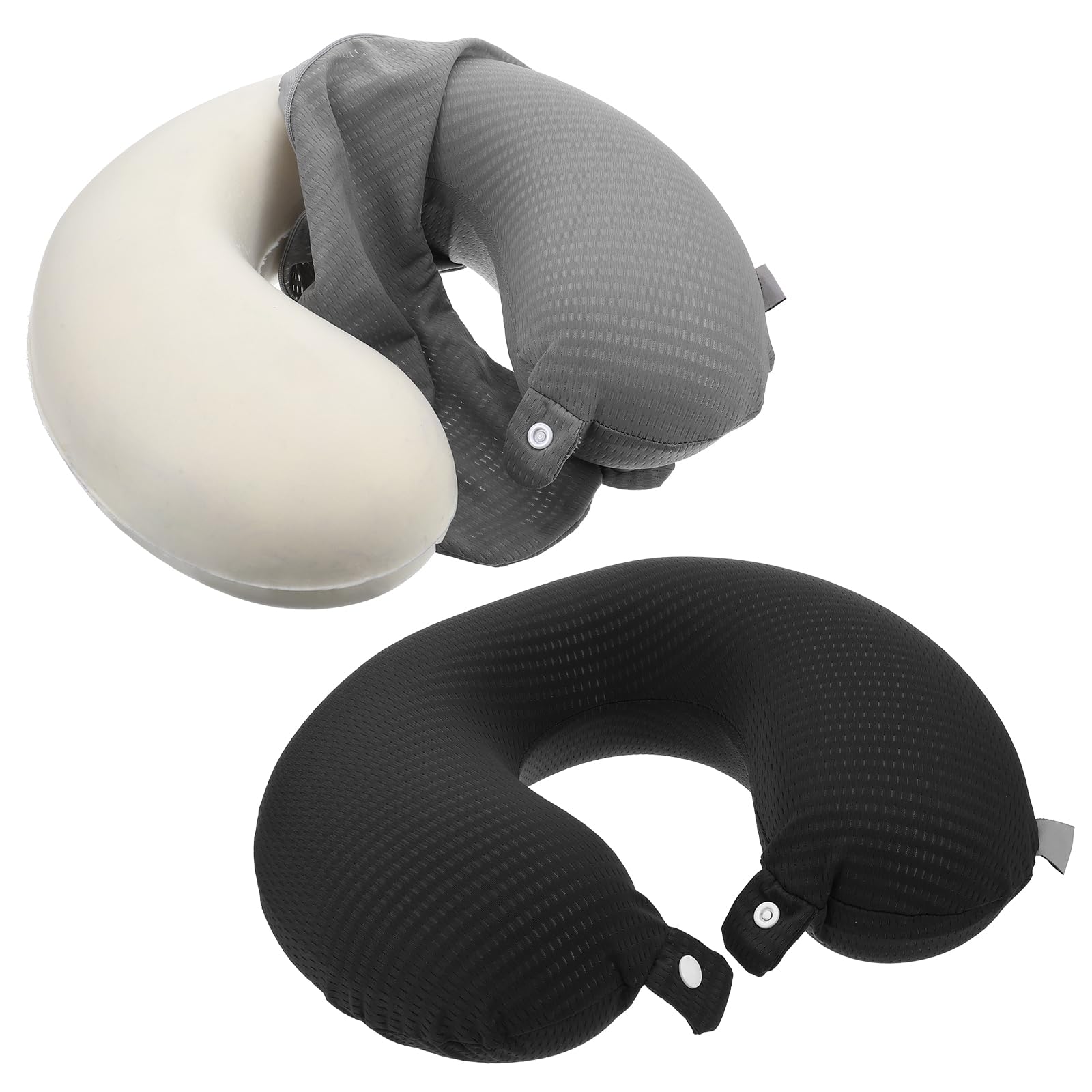 Photo 1 of Nogeqi 2 Pcs Neck Pillow Covers with Zipper, U Shaped Travel Pillow Case Cover, Replacement Neck Pillows Case, Washable oft Airplane Pillows Covers, Black Grey(Only Cover, No Filler)