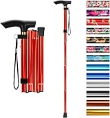 SupreGear Adjustable Folding Walking Stick Red Lightweight 4-Section Cane