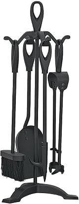 Easy Shopping 5 Piece Fireplace Companion Set Black and Brass 24 Inches view 1
