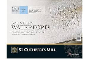 SAUNDERS WATER FORD SERIES St. Cuthberts Mill Saunders Waterford Watercolor Paper Block - 12x9-inch White 100% Cotton Watercolor Paper - 20 Sheets of 140lb Cold Press Watercolor Paper for Gouache Ink Acrylic Charcoal and More