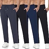 OYGSieg 4 Pack Mens Joggers with Zipper Pockets Open Bottom Sweatpants for Men Lightweight Track Pants for Casual Hiking
