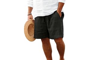 ROOMLINE Mens Linen Shorts Flat Front Casual Elastic Waist Drawstring Summer Beach Vacation Shorts with Pocket