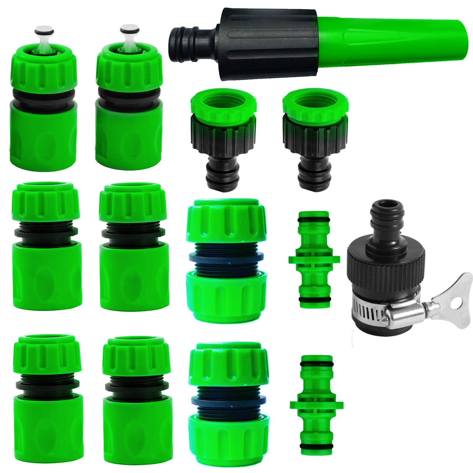 14Pack Hose Tap Connector Kit for Join Garden HosePipe(1 Nozzle,1 Mixer Tap,2 Waterstop,2 Repair Connector,2 Double Male,2 Hoses TapConnector,4 Hose End Quick Connectors)