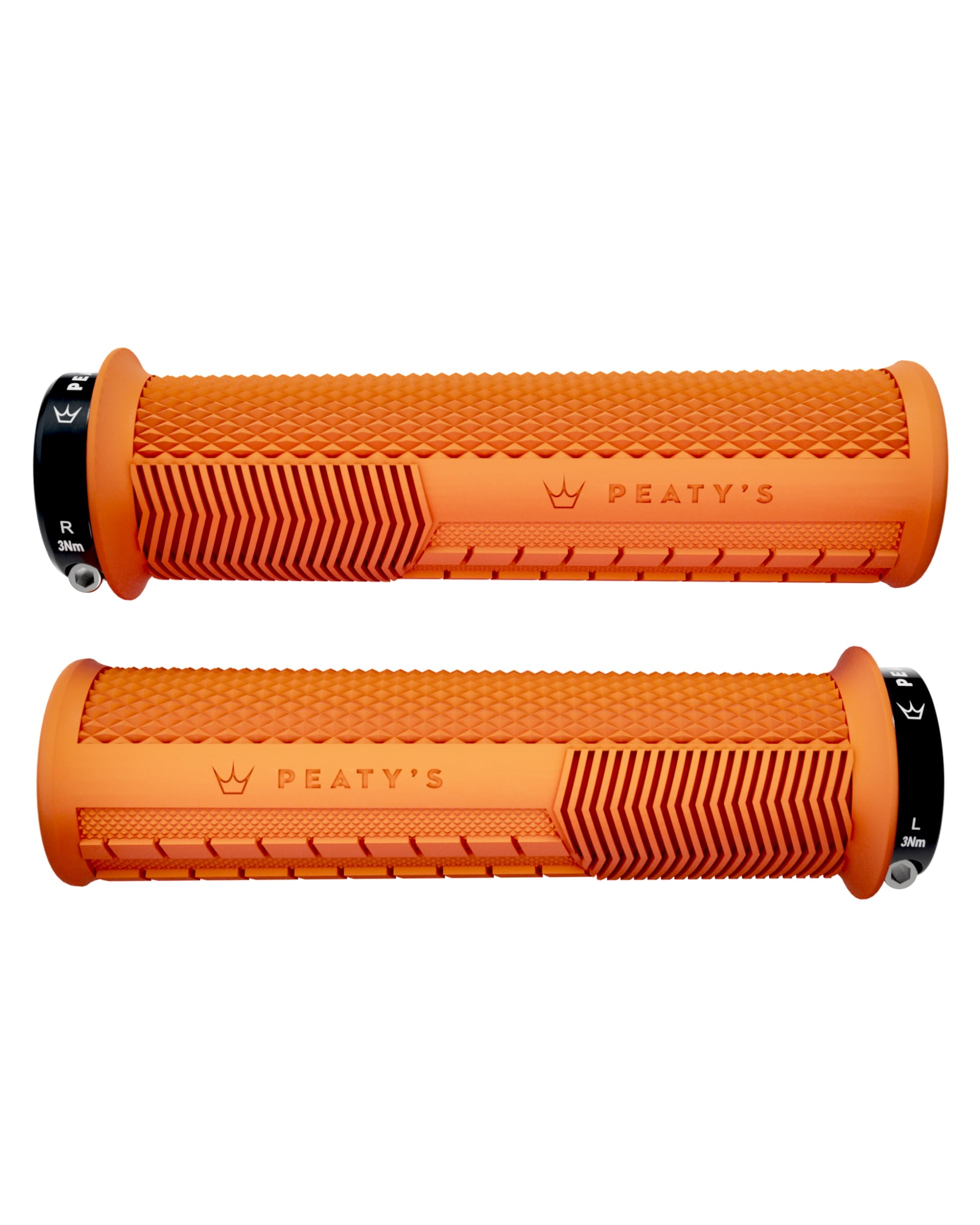 Peaty's Monarch Grips - Knurl Bike Grips, Ergonomic Handlebar Grip for Precision Control, Supportive Thumb Pad & Finger Bars, Durable BMX, Ebike & Mountain Bike Grip - Thick 32-34mm, Orange