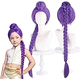 YONGCANWIG Halloween Purple Anime Cosplay Braid Wig, Cute Long Purple Wigs, 2 Hair Caps + Wig, Synthetic Hair with Braid for Parties