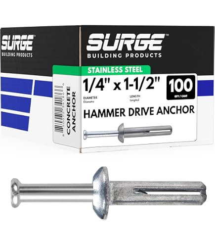 Lexar Industrial Mushroom Head Hammer Drive Pin Anchors – 1/4 X 2 Inch, Zamac, Plain Finish, 100 Pack