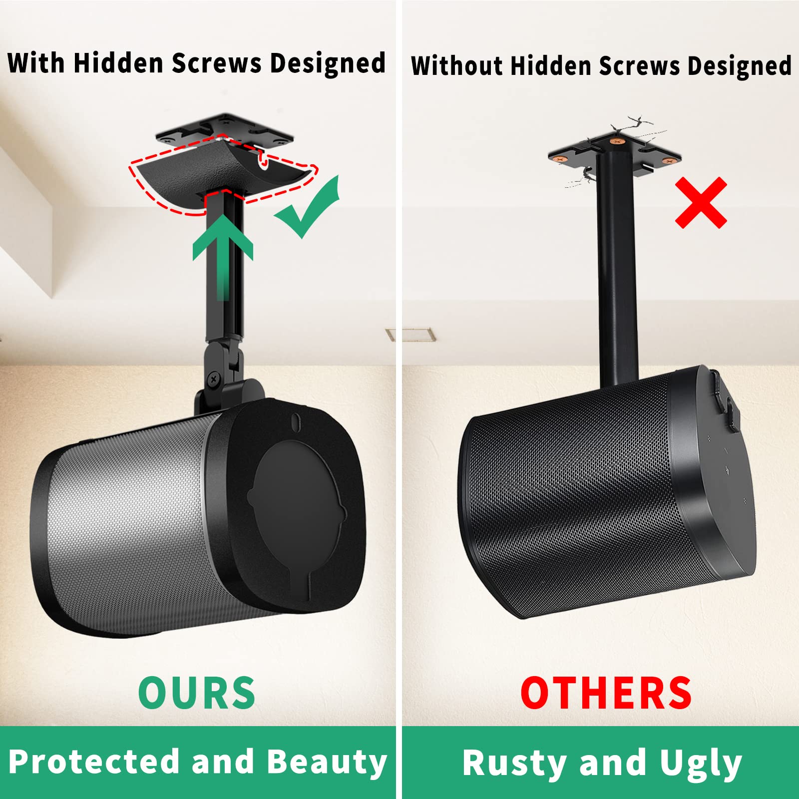 notiela Speaker Wall Mount and Ceiling Mount for Sonos One, One SL, Play 1 Speaker Mount - Swivel & Tilt Adjustable Mounting Brackets for Sonos One, One SL, Play:1 Speaker Mounts, Black