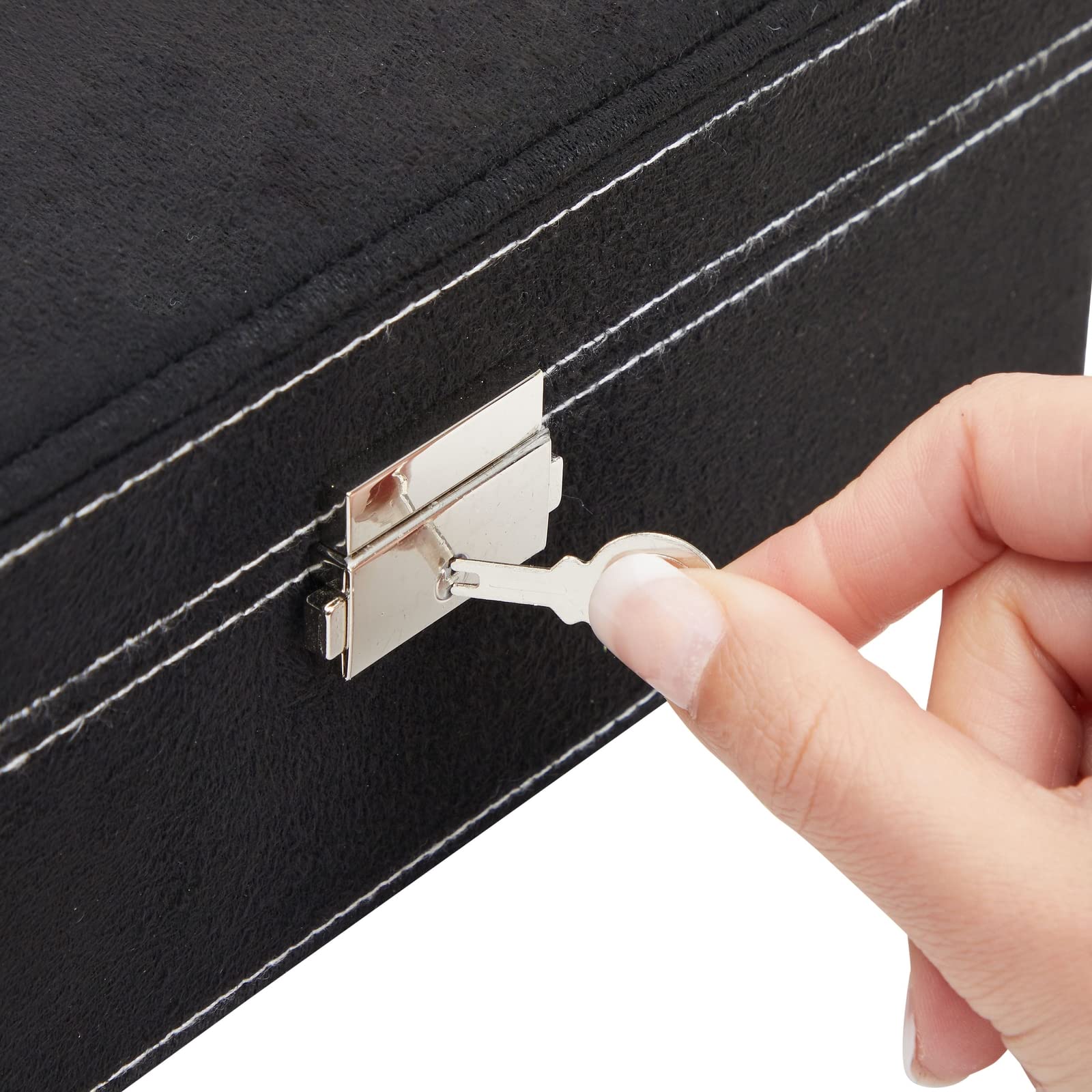 Juvale Velvet Jewelry Box Organizer - Lockable 2 Layer Travel Case, Earrings Storage with Removable Tray for Women, Men (Black) - Jewelry Organizer Decorative Tray