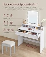 VASAGLE KAILYN Dressing Table with Mirror LED Light 2 Drawers White view 4