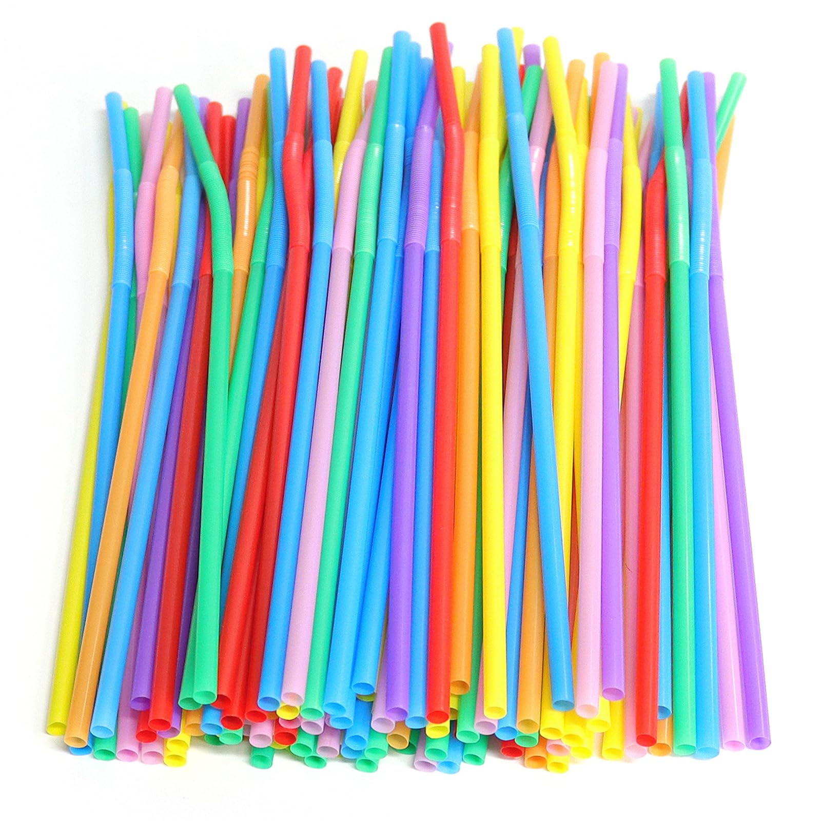 Photo 1 of 100 Pcs Colorful Flexible Plastic Straws,Disposable Long Bendy straws.(0.23''diameter and 10.24"long)