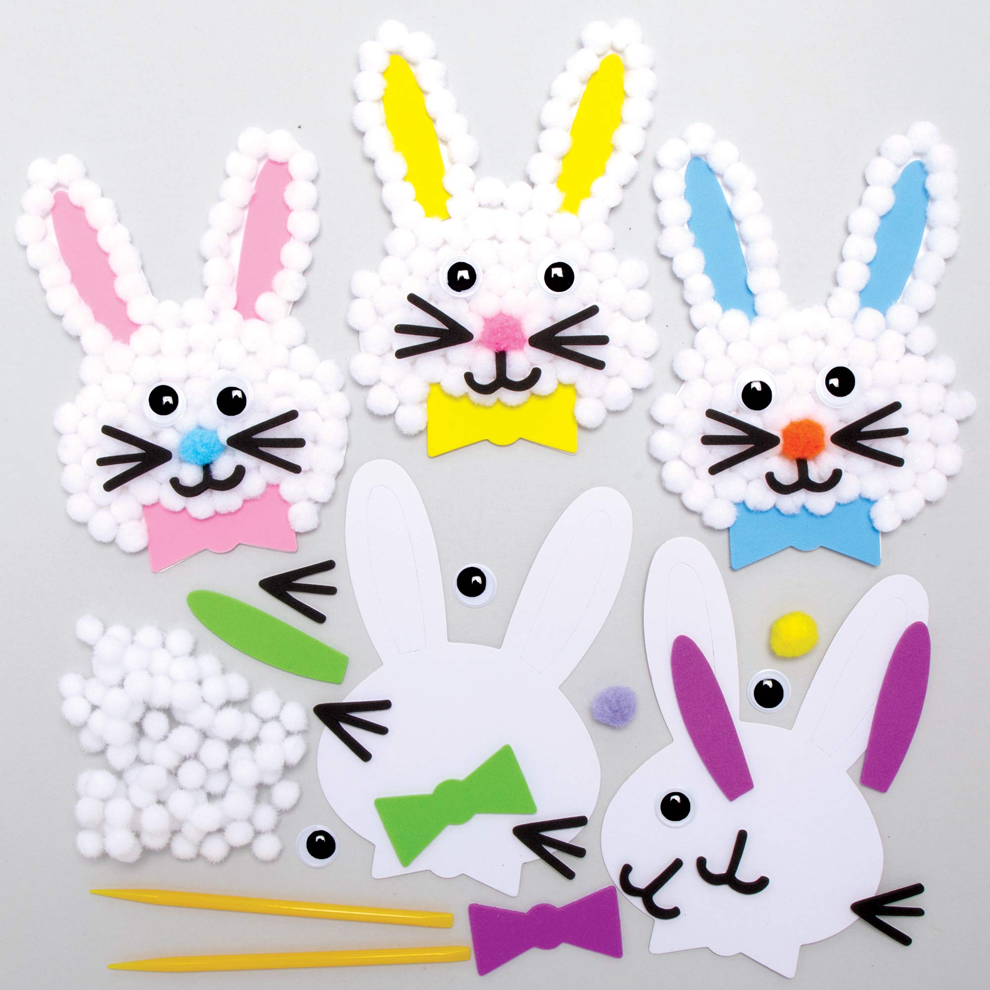 Baker Ross Easter Bunny Pom Poms - Pack of 5, Pom Pom Crafts for Kids (AX763)