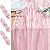 Xiomot 3PCS Table Runner Cheesecloth 10FT Blushing Pink Boho Gauze Cheese Cloth Rustic Sheer Table Runners for Summer Wedding Bridal Baby Shower Party Decoration
