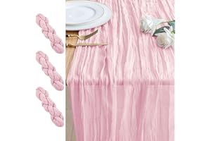 Xiomot 3PCS Table Runner Cheesecloth 10FT Blushing Pink Boho Gauze Cheese Cloth Rustic Sheer Table Runners for Summer Wedding Bridal Baby Shower Party Decoration