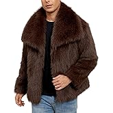 Gihuo Mens Winter Faux Fur Coat Warm Lapel Shaggy Jackets Short Fur Jacket Button Down Outerwear Luxury Overcoat