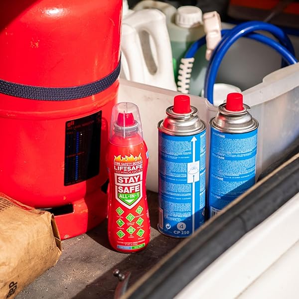 LIFESAFE TECHNOLOGIES STAYSAFE ALL-IN-1 PORTABLE FIRE EXTINGUISHER, COMPACT FIRE SPRAY EASY TO USE ON 10 TYPES OF FIRES, NON-TOXIC & ECO-FRIENDLY