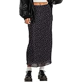 Avanova Women Ditsy Floral Bohemian Mesh Midi Skirt Elastic High Waisted Flowy Summer Long Skirt