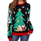 TRIWORKS Women's Christmas Sweaters, Ugly Christmas Pullover Sweater Black/Green