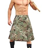 TRGPSG Pleated Utility Kilt for Men - Camo Scottish Tactical 23" Irish Highland Hybrid Kilt with Multi Pockets