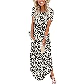 ANRABESS Womens Summer Maxi Dress Short Sleeve Casual Loose Long T Shirt Dresses Split Vacation Beach Sundress Travel Outfits