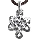 Tibetan Endless Knot Necklace 925 Sterling Silver - Infinite Celtic Love Knot Pendant - Magic Buddhist Good Luck Amulet Talisman - Wiccan Jewelry for Men Women - Handmade