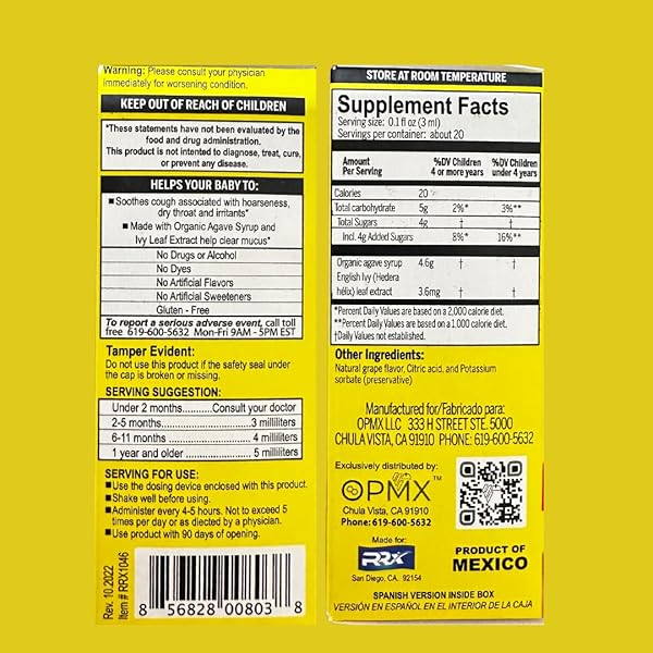 RESFRIOLITO BABY COUGH SYRUP + MUCUS 2 FL OZ INFANTS 2 MONTHS AND OLDER, NATURAL GRAPE FLAVOR WITH ORGANIC AGAVE, 2 FL OZ BOTTLE