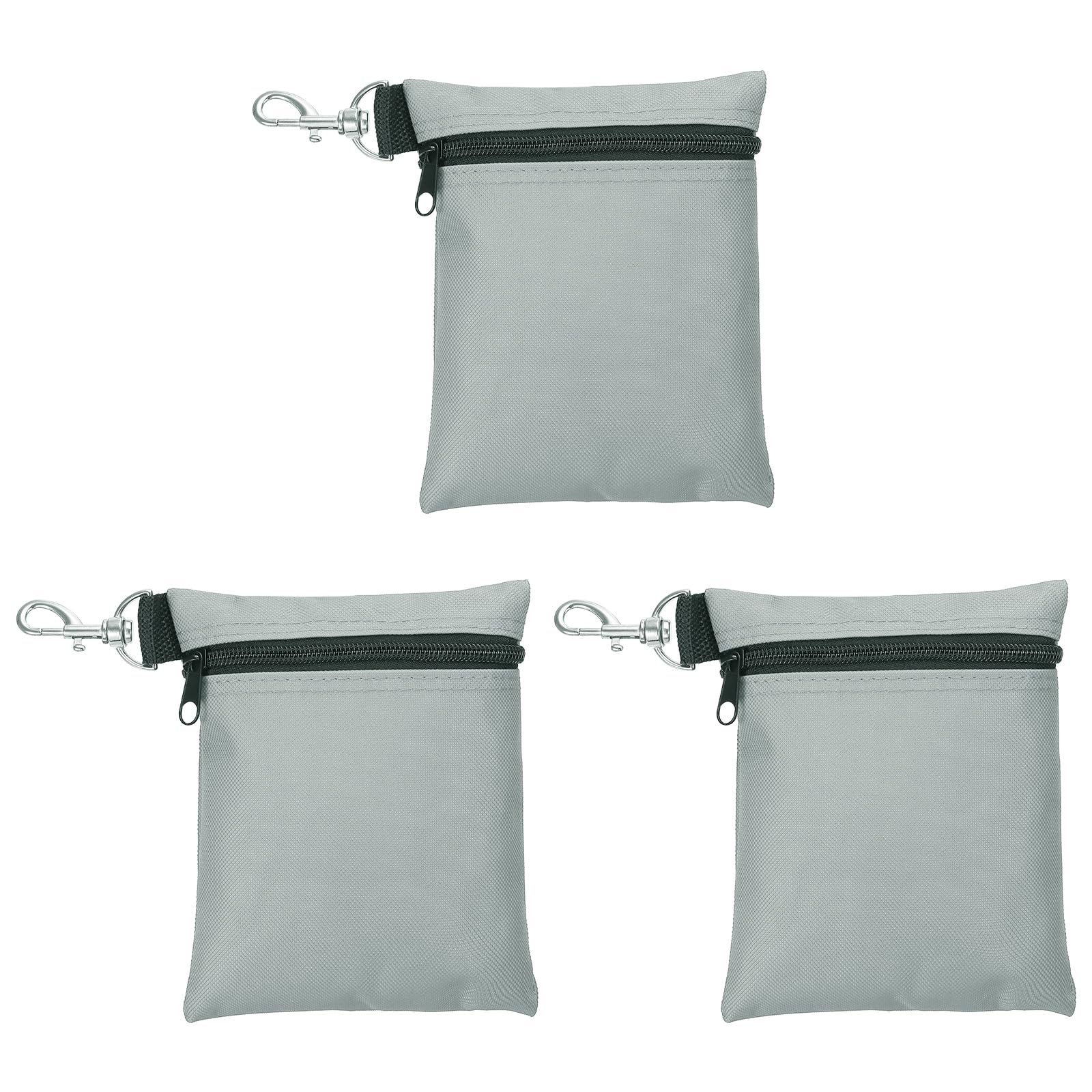 PATIKIL Golf Tee Pouch 6.7x5.5 Inch, 3 Pack Zipper Golf Ball Bag with Metal Lobster Claw Clip for Men Women Valuables Holder, Grey