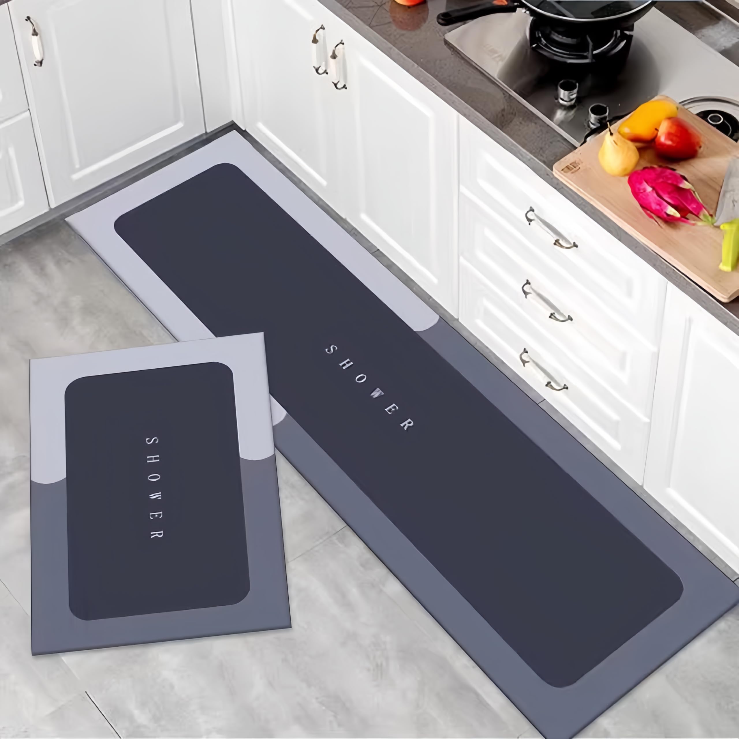 Photo 1 of 2 PCS Anti-Slip Anti Fatigue Kitchen Mats for Floor,Desk Mats for Office,Home,Laundry Room,Waterproof&Ergonomic,15.7 * 24&15.7 * 47,Simple Premium Style (Colorful-Grey, Large and Medium)