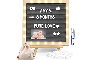 DOUBLECARE Felt Letter Board with Lights, Built-in LED Lights -Message Board Adjustable Stand, 340 Letters for Menus, Pregnancy Announcement, Weddings, Party Planning Grey (10 * 10)