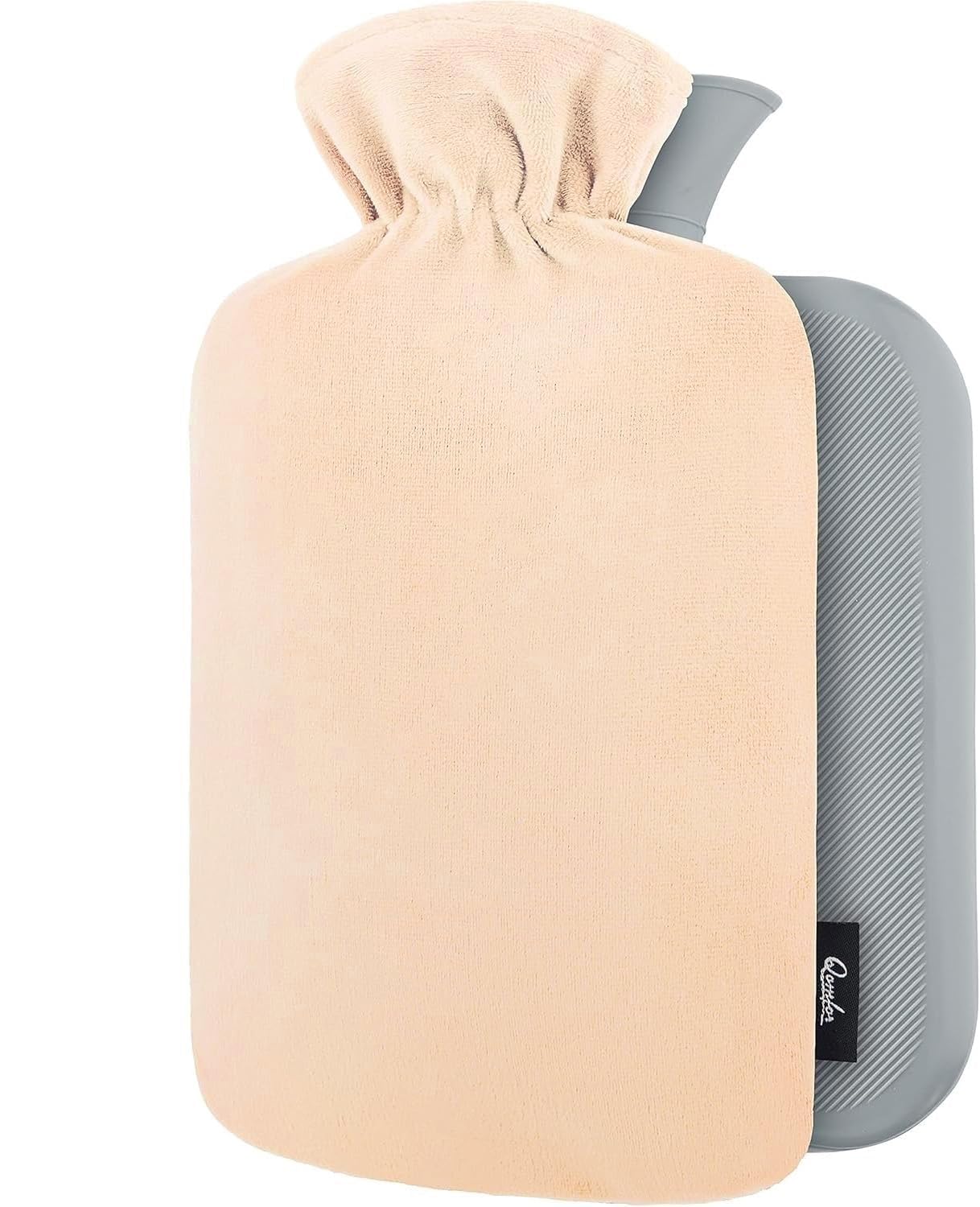 Hot Water Bottle - with Soft Premium Fleece Cover - Champagne, 2L - Heating Pad for Menstrual Cramps & Period Comfort - Bed Foot Warmer - Hot & Cold Compress for Back, Stomach, Neck Pain Relief