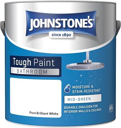 Johnstone's Bathroom Paint Brilliant White Mid Sheen 2.5L Stain Blocker