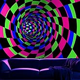 Atrippy Blacklight 3D Wall Tapestry for Bedroom, UV Reactive Checkered Tunnel Decor Wall Hanging, Black Light Tapestries Aesthetic Large Art Decor for Living Room Dorm 51"x60"