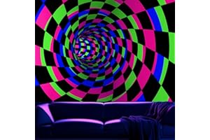 Atrippy Blacklight 3D Wall Tapestry for Bedroom, UV Reactive Checkered Tunnel Decor Wall Hanging, Black Light Tapestries Aesthetic Large Art Decor for Living Room Dorm 51"x60"