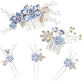 5PCS Bridal Hair Comb, Wedding Headpiece for Bride, Blue Flower Rhinestone Hair Clips For Women Girls Bride Bridesmaids Prom Wedding Party
