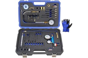 KTTOOL 47PCS Compression and Leakage Test Kit Petrol & Diesel Engine Compression Tester Automotive Cylinder Leak Down Tester Kit with Dual Gauge Engine Compression Tester Kit for HDi, TDCi, Pumpe Duse Engine