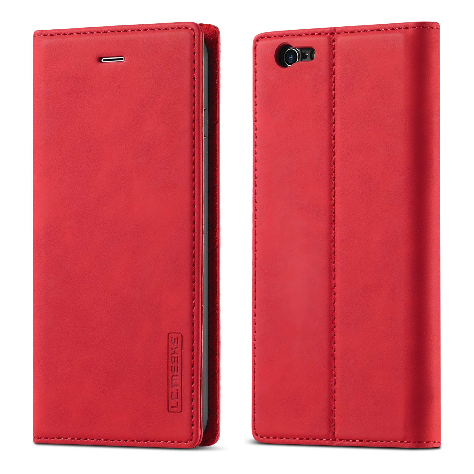 QLTYPRI Case for iPhone 6 Plus 6S Plus, Vintage Matte Leather Wallet Case Card Slot Kickstand Magnetic Shockproof Flip Folio Book Case Cover for iPhone 6 Plus 6S Plus - Red — image 1