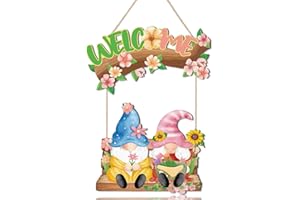 HPNIUB Spring Welcome Door Sign, Cute Gnome Hanging Sign for Home, Farmhouse Colorful Flowers Spring Wall Decor for Indoor ou