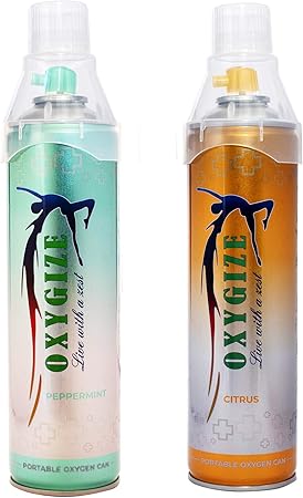 Oxygize Portable Canister Peppermint And Citrus 20 Liter Cylinder, Pure Oxygen Supplement Can Quick Recovery for Exercise, Increases Endurance, boosting immune system (Peppermint+Citrus)