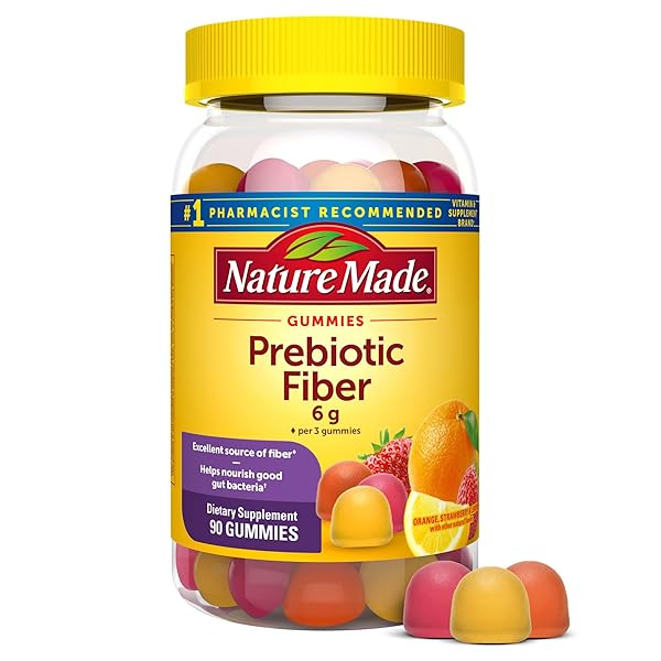 NATURE MADE PREBIOTIC FIBER GUMMIES FOR ADULTS AND KIDS, FIBER SUPPLEMENT FOR DIGESTIVE SYSTEM SUPPORT, 90 GUMMIES